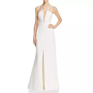 BCBGMAXAZRIA Women's Padma Ivory Strappy Slit Evening Dress Gown, Size 4